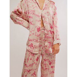Free People Pink & Cream Western Print Satin Pajama Set